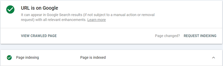 GSC: URL is indexed
